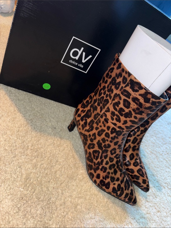 Dolce Vita Shoes - Dolce Vita Leopard Print Pointed Toe Stiletto Ankle Boots - Brown & Black